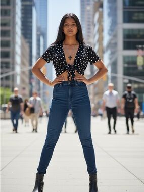 Garage Black and White Polka Dot Knot-Front Top